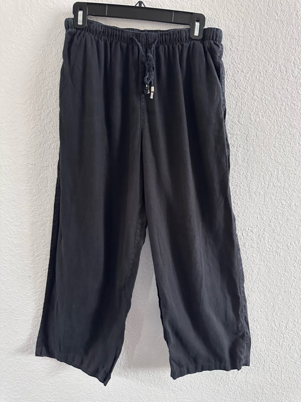 C&C California 100% Linen Black Wide Leg Pants Elastic Waist Drawstring Relaxed